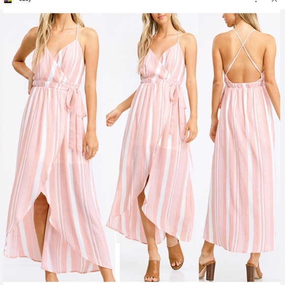 Harper Dresses & Skirts - HARPER Women's Pink and White Striped Maxi Dress Size S